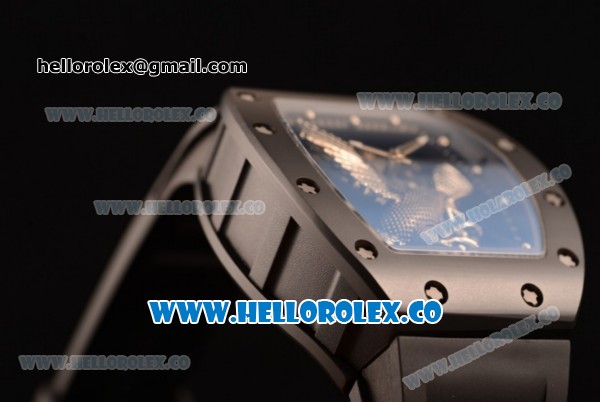Richard Mille RM 023 Miyota 9015 Automatic PVD Case with Eagle Skeleton Dial Dot Markers and Black Rubber Strap - Click Image to Close